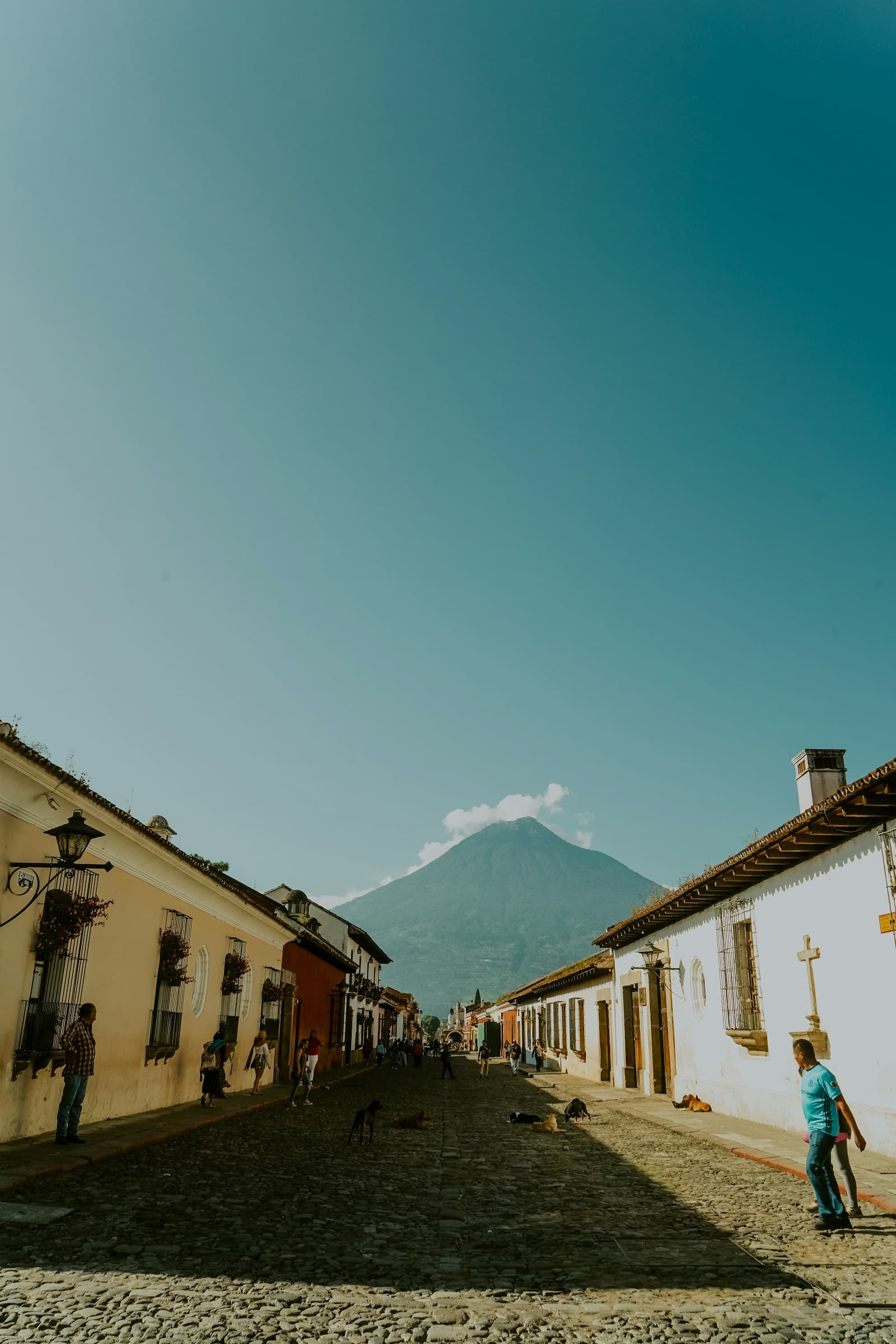 A calm, welcoming street scene in Antigua or Zona 14